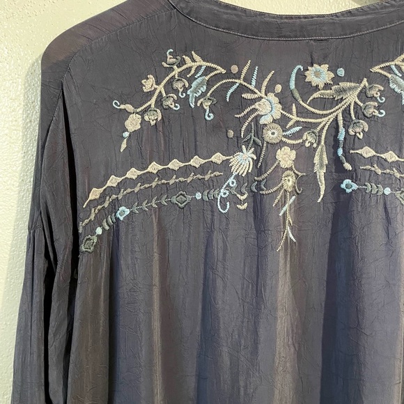 Johnny Was Embroidered Boho Tunic Blouse Roll Sleeve Lg Floral Boutique Artisan - Picture 9 of 15